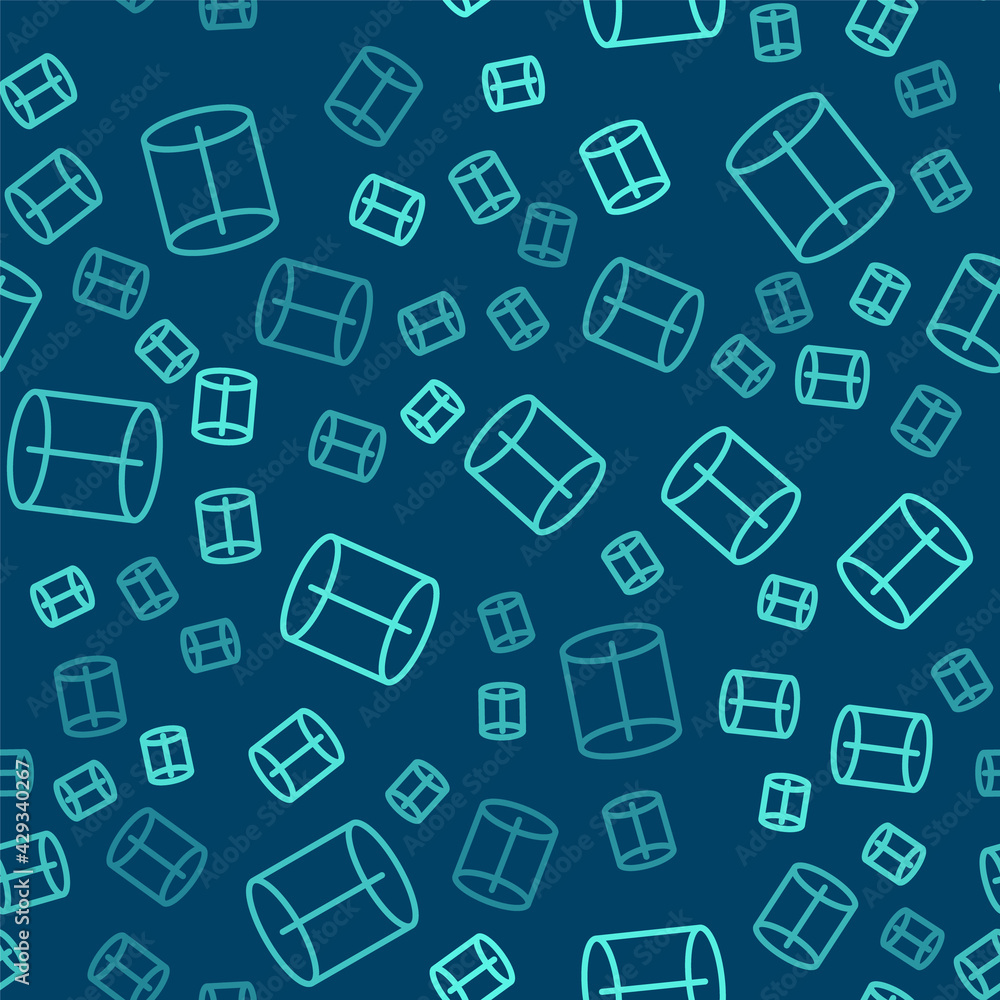 Green line Geometric figure icon isolated seamless pattern on blue background. Abstract shape. Geometric ornament. Vector Green line Geometric figure icon isolated seamless pattern on blue background. Abstract shape. Geometric ornament. Vector