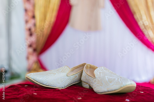 Indian Punjabi groom's wedding shoes close up