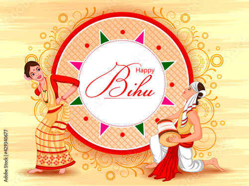 vector illustration of Happy Bihu festival of Assam celebrated for Happy New Year of Assamese