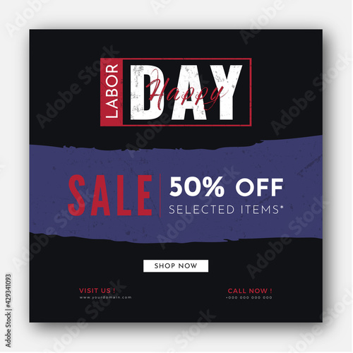 Moder design for Labor day sale square banner template. promotion offer for web, ad and social media marketing with black background
