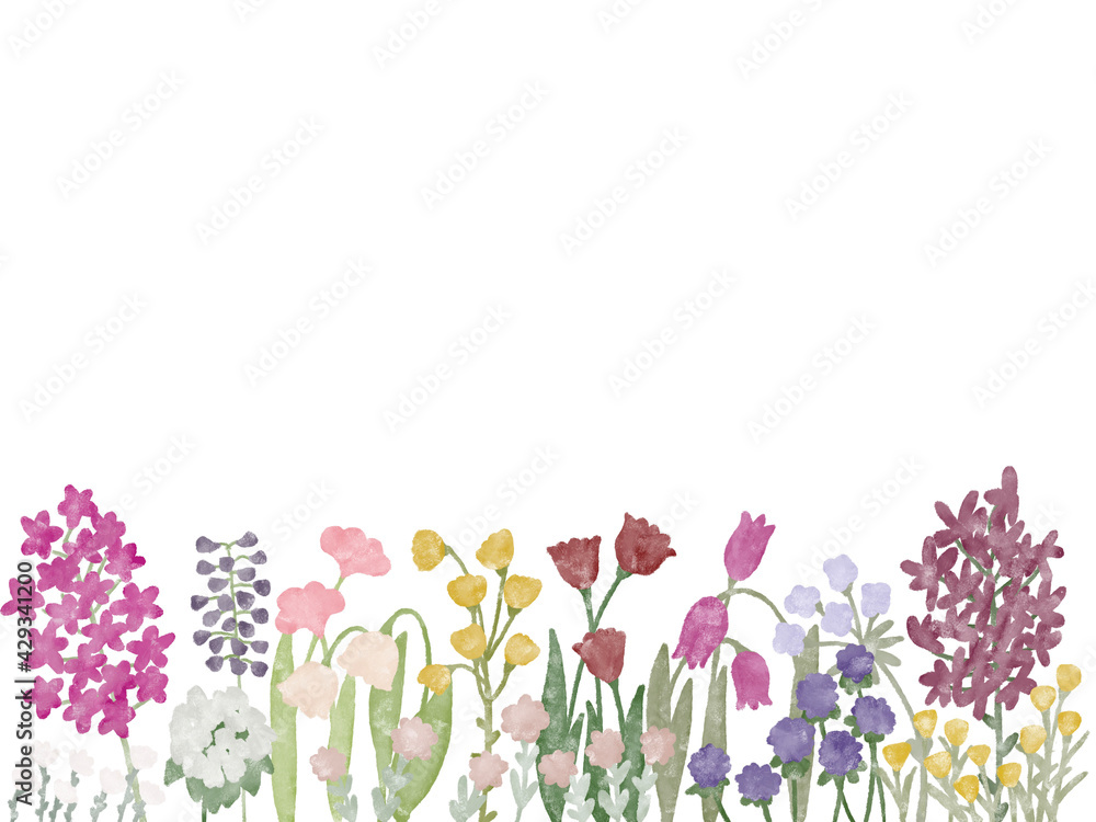 カラフルな花畑の手描きイラスト背景テンプレート Stock Illustration Adobe Stock