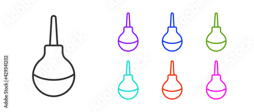 Black line Enema icon isolated on white background. Enema with a plastic tip. Medical pear. Set icons colorful. Vector