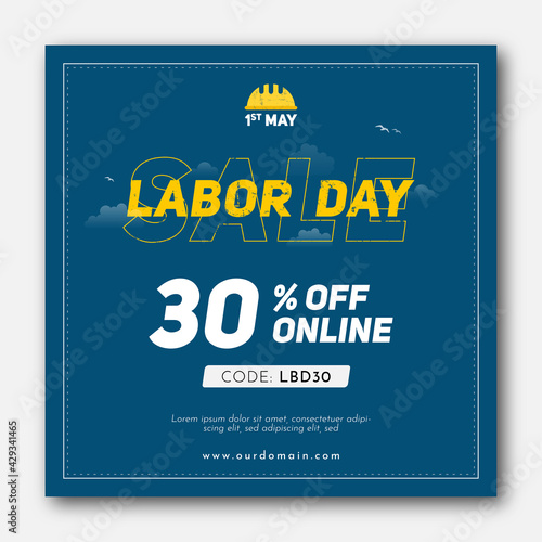 Minimal design for Labor day sale banner template. Offer for web, ad and social media marketing