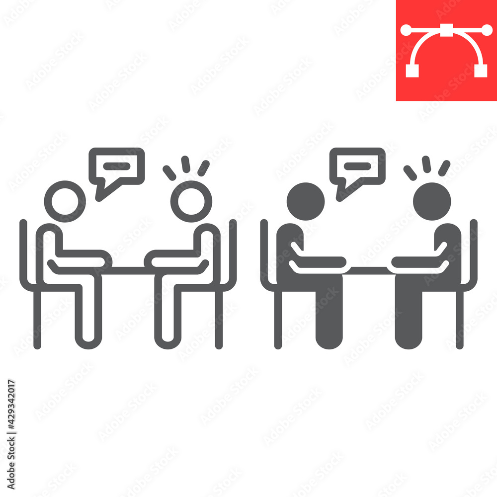 Interview line and glyph icon, discussion and two people talking, recruitment interview vector icon, vector graphics, editable stroke outline sign, eps 10 Interview line and glyph icon, discussion and two people talking, recruitment interview vector icon, vector graphics, editable stroke outline sign, eps 10