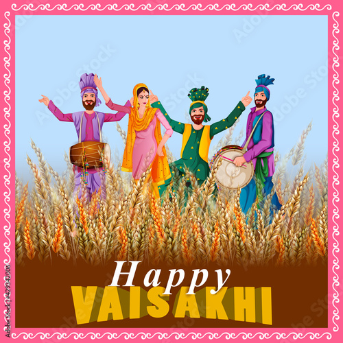 vector illustration of celebration of Punjabi festival Vaisakhi background