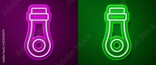 Glowing neon line Zipper icon isolated on purple and green background. Vector