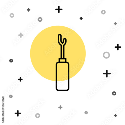 Black line Awl tool with wooden handle icon isolated on white background. Work equipment tailor industry. Random dynamic shapes. Vector