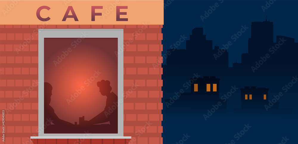 Obraz premium Facade of cafe flat vector. Illustration