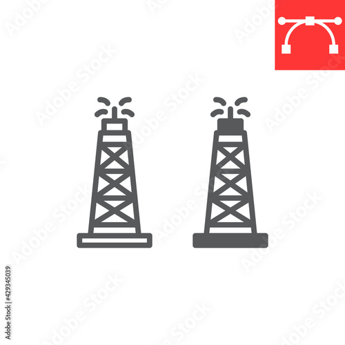 Oil rig line and glyph icon, fuel tower and drilling rig, oil derrick vector icon, vector graphics, editable stroke outline sign, eps 10