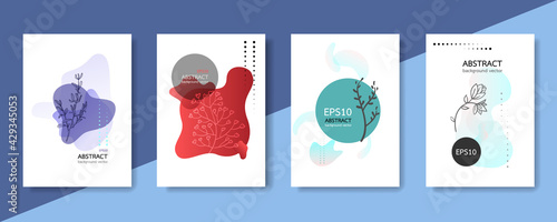 abstract set floral backgrounds for instagram posts. Vector templates in boho style with copy space for text