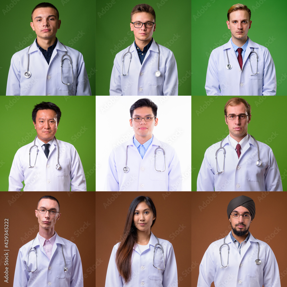 Portraits of doctors and healthcare workers looking at camera shot in studio Portraits of doctors and healthcare workers looking at camera shot in studio