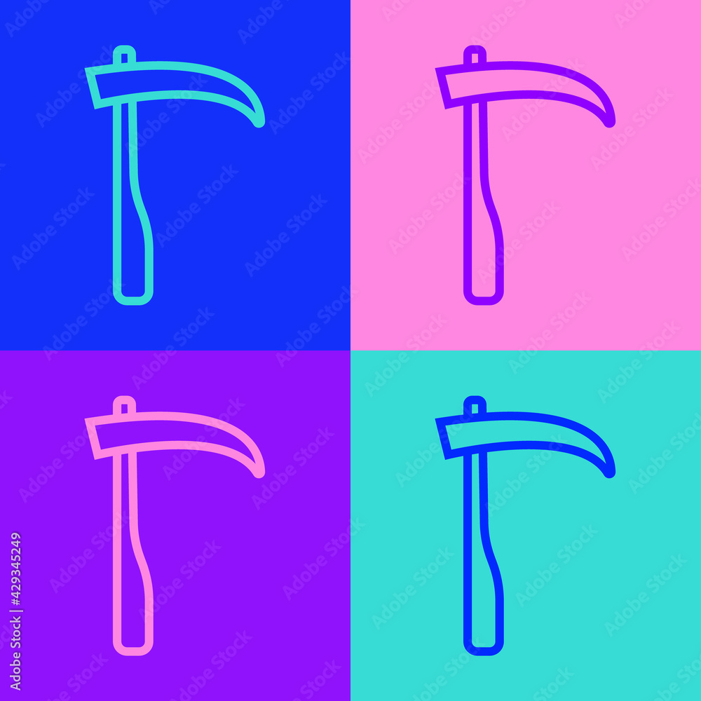 Pop art line Scythe icon isolated on color background. Happy Halloween party. Vector Pop art line Scythe icon isolated on color background. Happy Halloween party. Vector