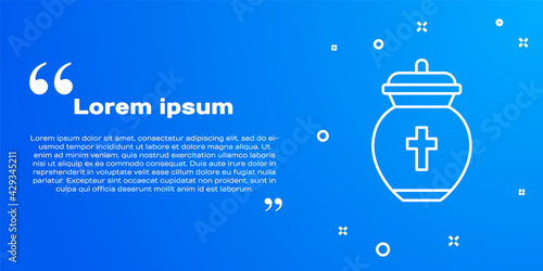 White line Funeral urn icon isolated on blue background. Cremation and burial containers, columbarium vases, jars and pots with ashes. Vector