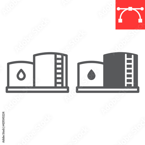 Oil storage line and glyph icon, industry and petroleum, oil tank vector icon, vector graphics, editable stroke outline sign, eps 10