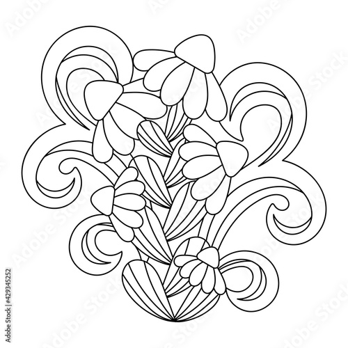 Coloring pages for adults and older children . Fantastic plants and doodle elements. Hand-drawn vector coloring book.