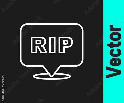 White line Speech bubble rip death icon isolated on black background. Vector