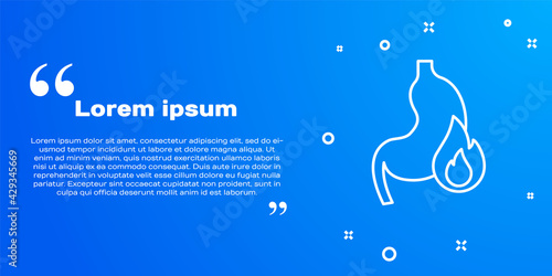 White line Stomach heartburn icon isolated on blue background. Stomach burn. Gastritis and acid reflux, indigestion and stomach pain problems. Vector