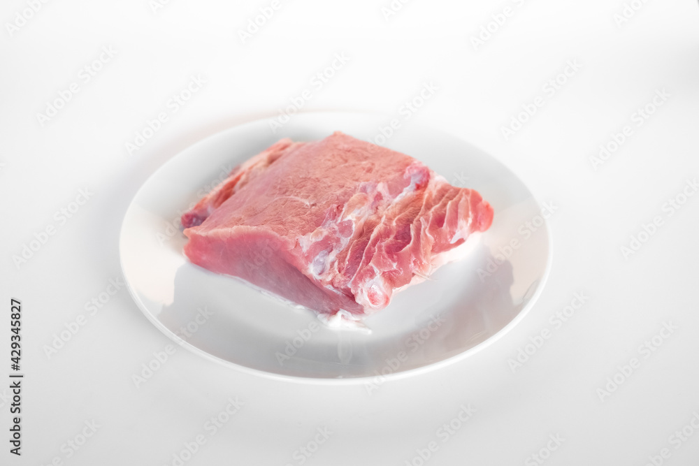 sliced raw pork meat isolated on white background ready for cooking. a piece of pork sliced raw pork meat isolated on white background ready for cooking. a piece of pork