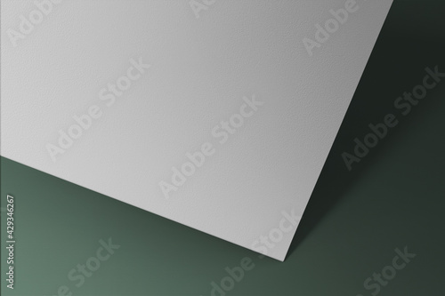 Customizable 3D Rendering white paper business card mockup green background design template
