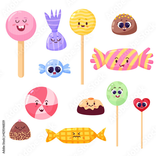 set of funny cute cartoon candy