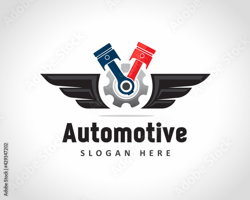 automotive machine piston gear wings logo design illustration