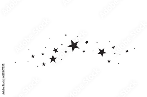 Stars on a white background. Black star shooting with an elegant star.Meteoroid, comet, asteroid, stars.