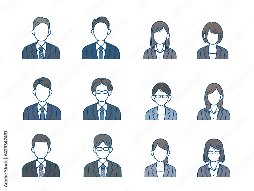 スーツ姿の男女 会社員 顔なし アイコンセット スーツ姿の男女 会社員 顔なし アイコンセット