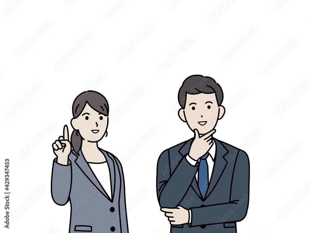 上を見るスーツ姿の男女 上を指す 会社員 イラスト素材 vector de Stock | Adobe Stock