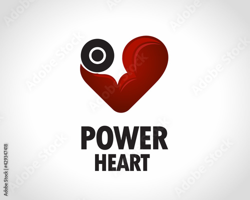 simple hand fitting barbell form heart power logo icon symbol design illustration