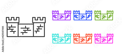 Black line Great wall of China icon isolated on white background. Set icons colorful. Vector