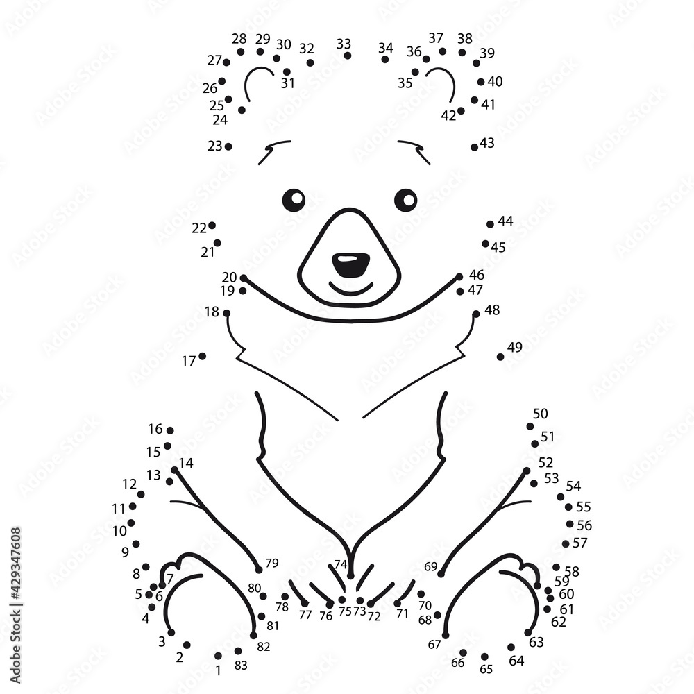 Dot to dot drawing of cute bear. Educational kids activity page with
