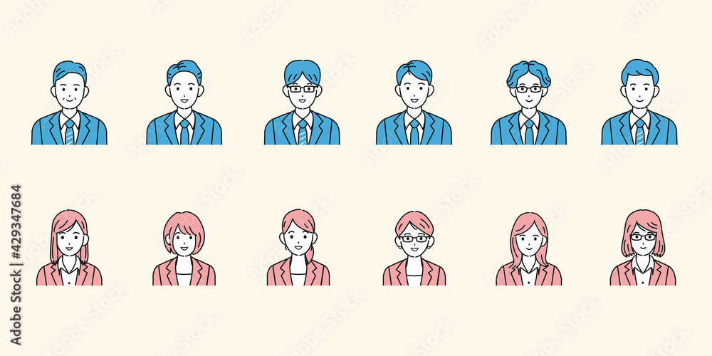 スーツ姿の男女 人々 会社員 アイコンセット スーツ姿の男女 人々 会社員 アイコンセット