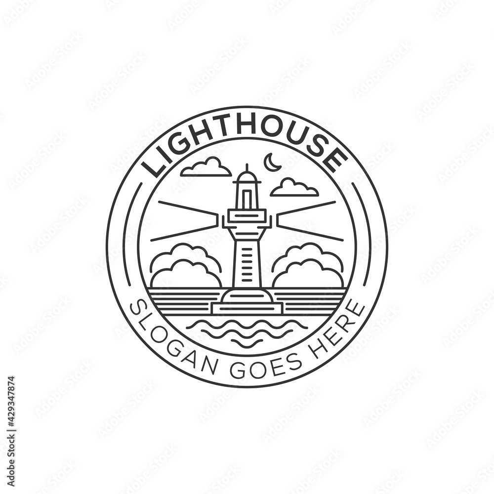 Obraz premium Outline Light house logo design, lighthouse icon vector illustration line art template