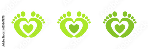 Green symbol footprints button icon design, vector illustration set