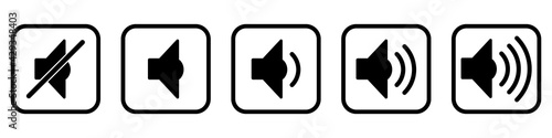Volume button. Set of icons of different volume levels. Vector illustration.