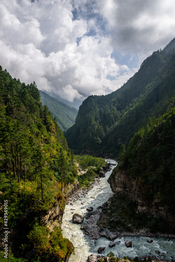Mountain river in the Himalayas along Mount Everest Base Camp Trek