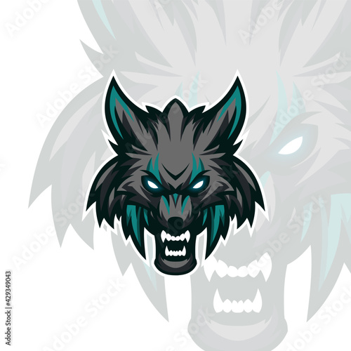 green wolf head mask sport esport logo template design for personal, team