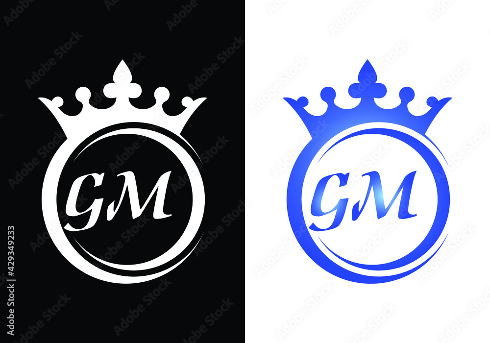 Naklejka king crown letter alphabet G M for company logo icon design.