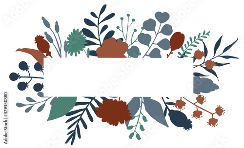 autumn fall floral twigs branches flowers frame arrangement, isolated vector illustration