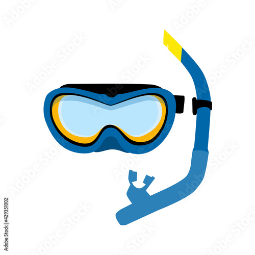 Blue diving snorkel isolated on white background. Diving equipment.