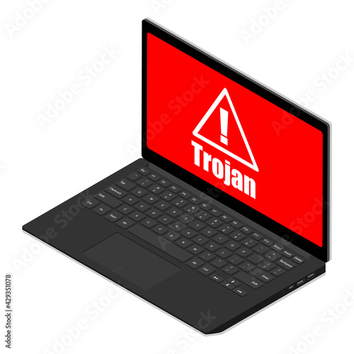 Computer laptop screen with message trojan attack