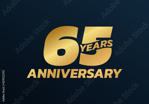 65 years anniversary logo design. 65th birthday celebration icon or badge. Vector illustration.