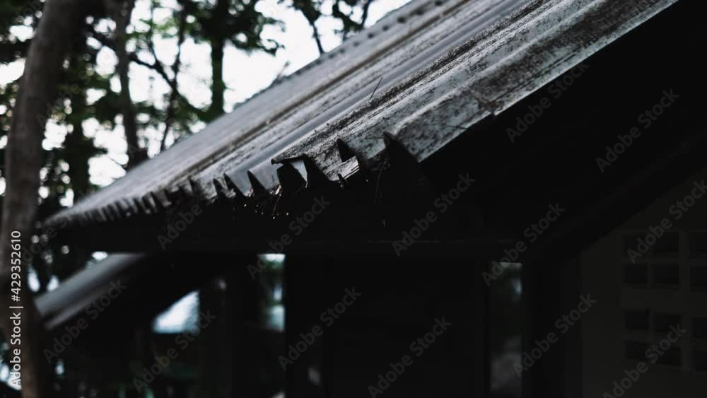 Rainy day in an Island in Thailand, with water falling from rooftiles Rainy day in an Island in Thailand, with water falling from rooftiles