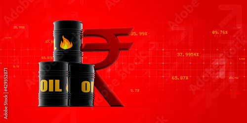 3d illustration of oil barrels with a graphical representation of hiking price.