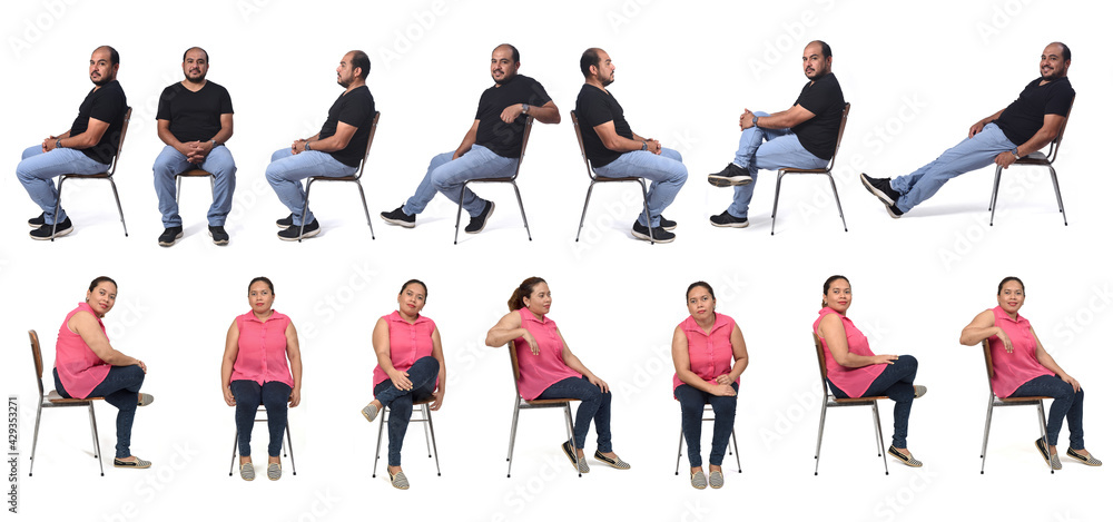 portraito of a latin couple siting on white background