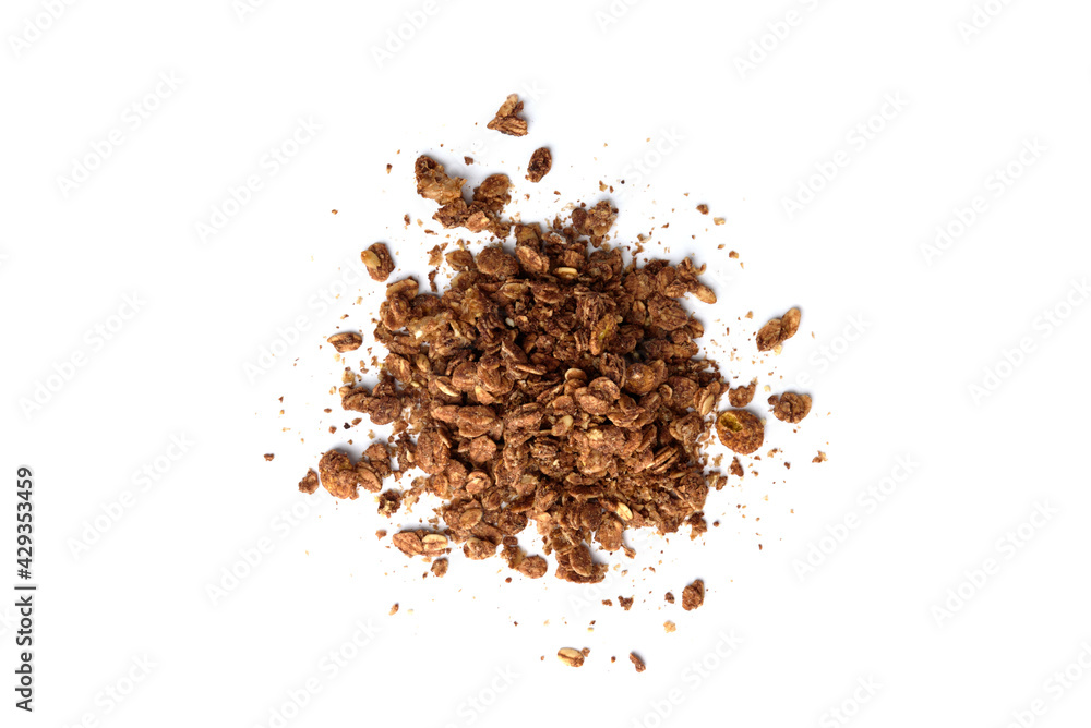 Chocolate granola isolated on white background. Chocolate granola isolated on white background.