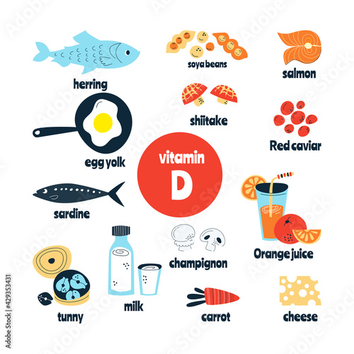 The main food sources of vitamin D. the concept of healthy eating.