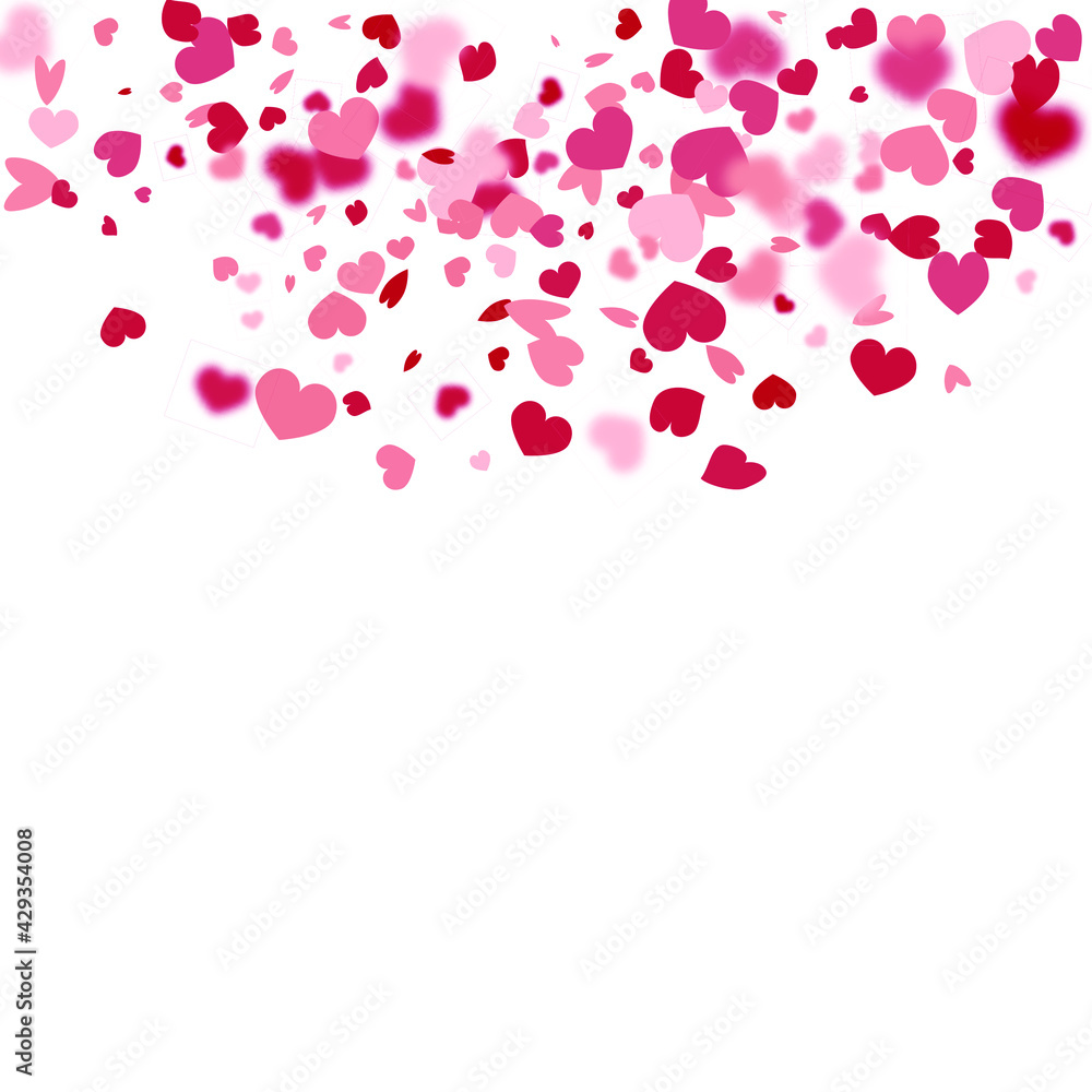 Heart Background. St Valentine Day Card with Classical Hearts.  Exploding Like Sign. Vector Template for Mother's Day Card. Red Pink Empty Vintage Confetti Template. 8 March Banner with Flat Heart.