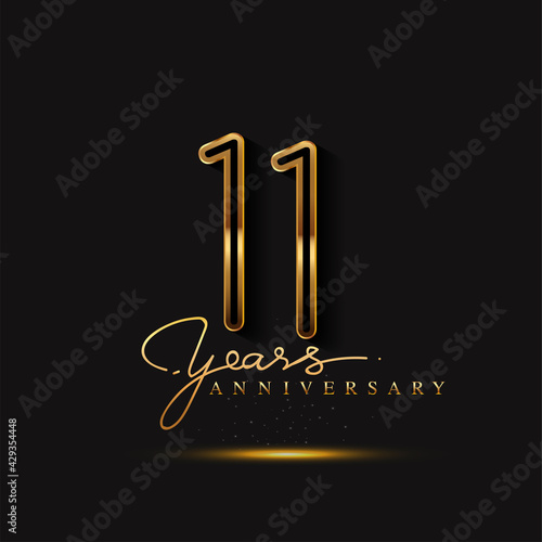 11 Years Anniversary Logo Golden Colored isolated on black background, vector design for greeting card and invitation card