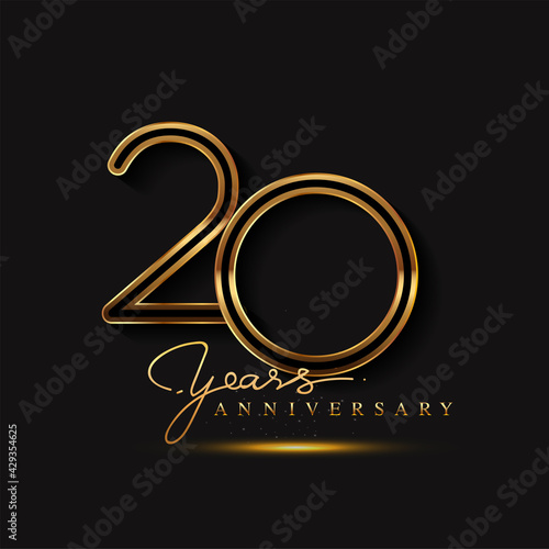 20 Years Anniversary Logo Golden Colored isolated on black background, vector design for greeting card and invitation card